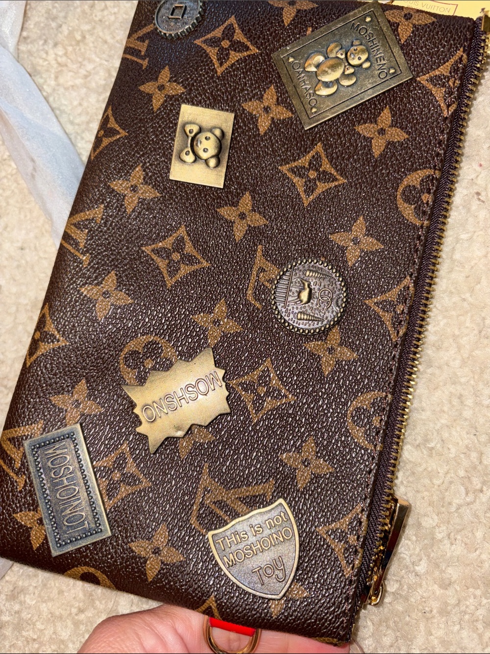 Brown Monogram Bag with Decorative Studs and Black Strap - Picture 7 of 8